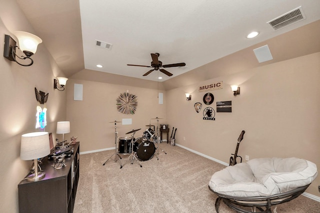 18910 Winding Atwood Ln, Tomball, TX 77377 - game room featuring carpet, ceiling fan, baseboards, and recessed lighting