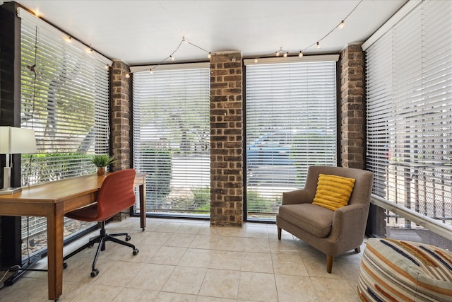 7575 Katy Fwy Unit 17, Houston, TX 77024 - office featuring track lighting, light tile patterned floors, and brick wall