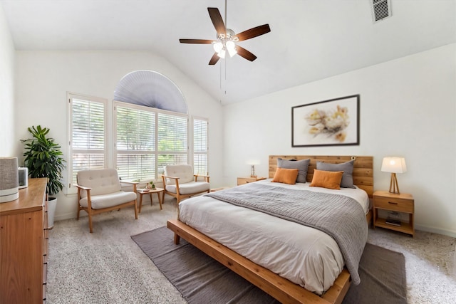 815 Spring Valley Ct, Sugar Land, TX 77479 - bedroom with lofted ceiling, light colored carpet, a ceiling fan, and baseboards