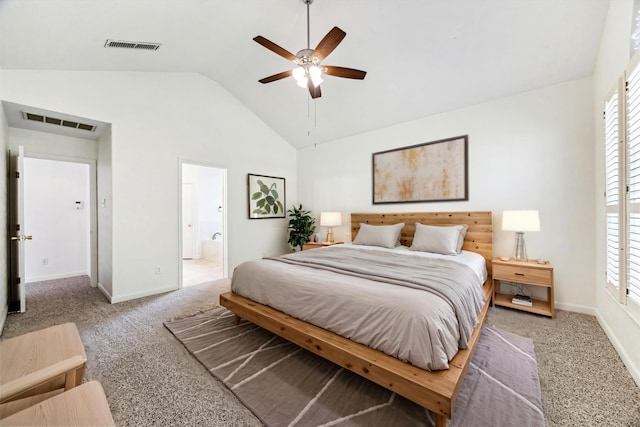 815 Spring Valley Ct, Sugar Land, TX 77479 - bedroom with vaulted ceiling, carpet, multiple windows, baseboards, and connected bathroom