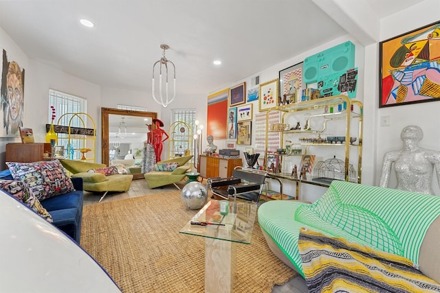 2719 Alabama St, Houston, TX 77004 - living room featuring recessed lighting, a chandelier, and wood finished floors