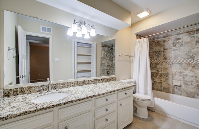 10523 Fawnview Dr, Houston, TX 77070 - full bath featuring tile patterned floors, vanity, toilet, and shower / bath combination with curtain