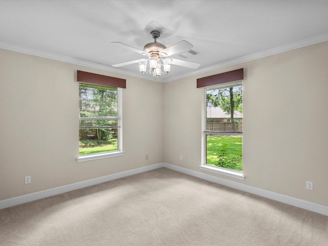 5401 Palm Dr, Dickinson, TX 77539 - empty room with crown molding, healthy amount of natural light, baseboards, and light carpet