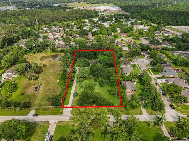 5401 Palm Dr, Dickinson, TX 77539 - aerial view of residential area with property parcel outlined