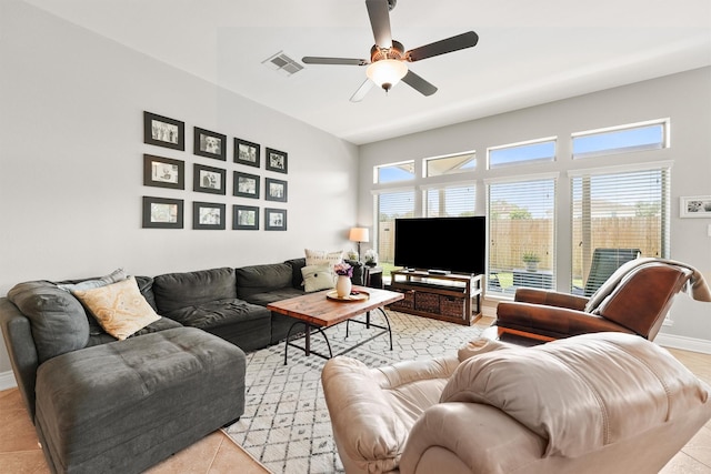 31815 Forest Oak Ln, Conroe, TX 77385 - living room featuring ceiling fan and baseboards