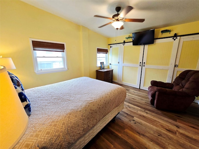 16611 Jolly Roger Rd, Jamaica Beach, TX 77554 - bedroom with wood finished floors and ceiling fan
