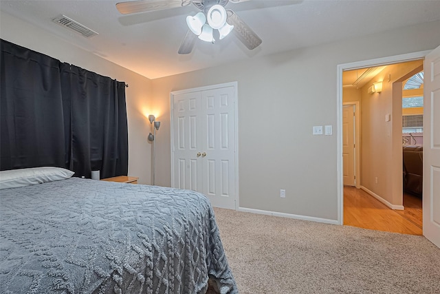 2403 Crescent Hollow Ct, Spring, TX 77388 - bedroom with carpet, baseboards, a ceiling fan, and a closet