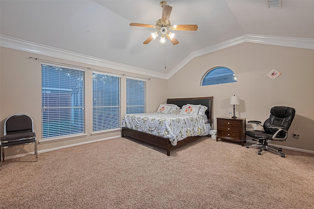 2403 Crescent Hollow Ct, Spring, TX 77388 - carpeted bedroom featuring lofted ceiling, a ceiling fan, baseboards, and ornamental molding