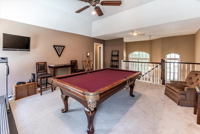 17718 Dove Tree Ln, Spring, TX 77379 - playroom with light carpet, a ceiling fan, and billiards