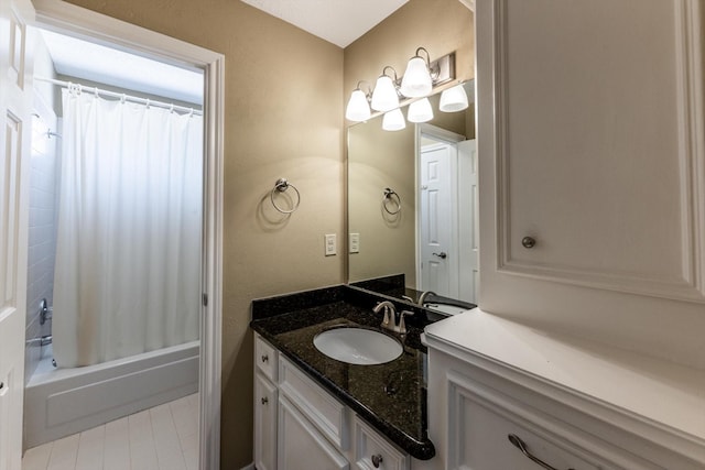 17718 Dove Tree Ln, Spring, TX 77379 - full bath with vanity, shower / bath combo, and a chandelier