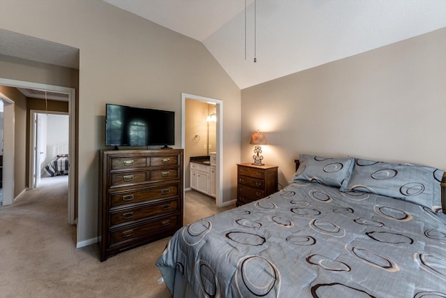 17718 Dove Tree Ln, Spring, TX 77379 - bedroom with light carpet, attic access, lofted ceiling, and baseboards