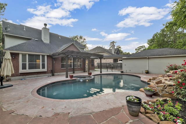 4531 Mulberry Park Ln, Houston, TX 77345 - view of swimming pool with a pergola, a patio, a pool with connected hot tub, and fence