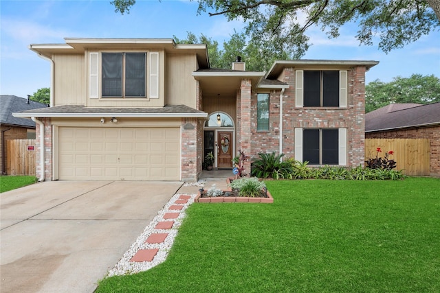 16310 Leamington Ln, Houston, TX 77095 - view of front of property featuring a garage, concrete driveway, and a chimney