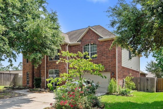 25993 Royal Emerald Ln, Kingwood, TX 77339 - traditional home featuring brick siding, an attached garage, and a shingled roof