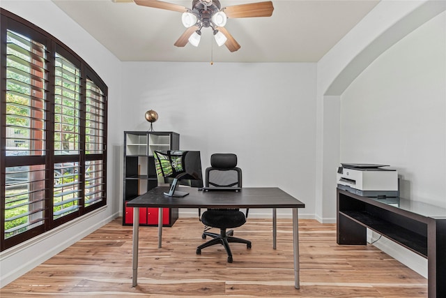 10307 Antelope Aly, Missouri City, TX 77459 - home office with light wood-style floors, baseboards, and ceiling fan