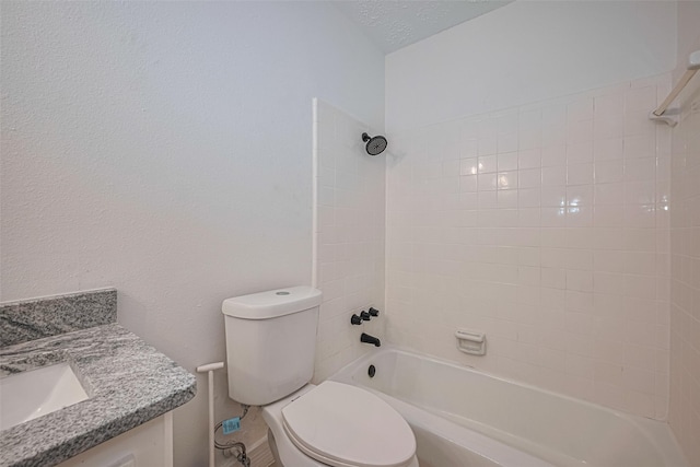 full bath with shower / washtub combination, vanity, and toilet