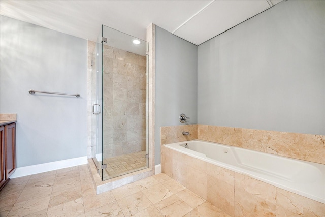 2520 Robinhood St Unit 1205, Houston, TX 77005 - full bath with a garden tub, a stall shower, vanity, and recessed lighting