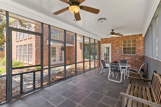 51 Oak Hollow Cir, Lake Jackson, TX 77566 - sunroom / solarium with ceiling fan, outdoor dining area, and french doors