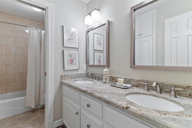 51 Oak Hollow Cir, Lake Jackson, TX 77566 - full bathroom with double vanity and shower / bath combination with curtain
