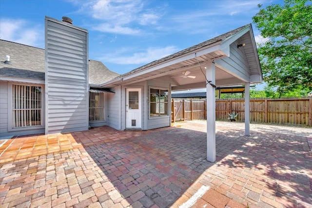 11710 Brettwood Cir, Houston, TX 77089 - fenced backyard featuring a patio and ceiling fan
