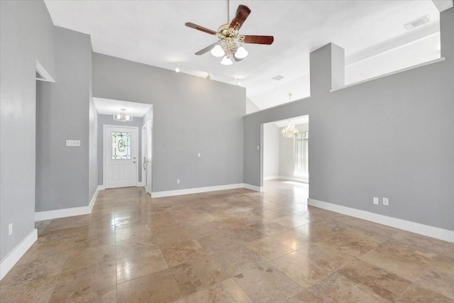 11710 Brettwood Cir, Houston, TX 77089 - empty room with a chandelier, a ceiling fan, and baseboards
