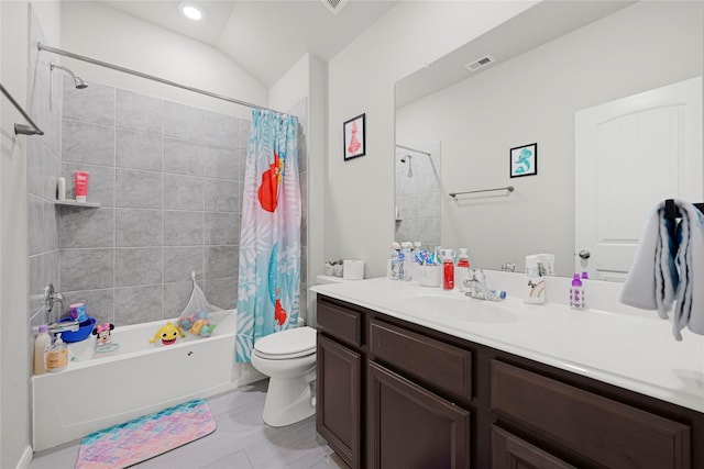 21626 Sage Landing Ln, Katy, TX 77449 - bathroom with shower / bath combo, tile patterned flooring, toilet, and vanity