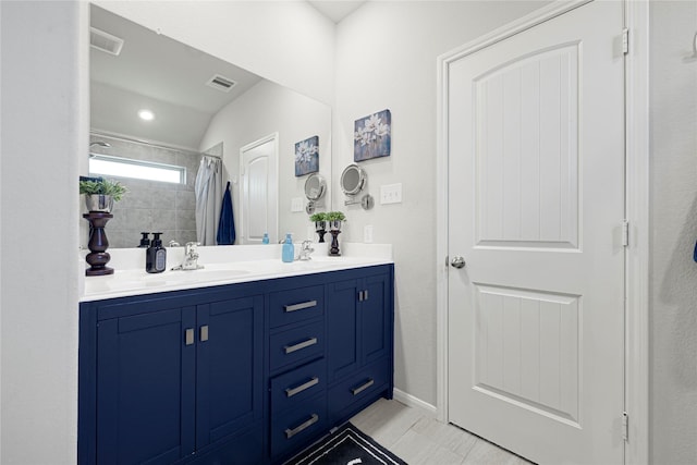 21626 Sage Landing Ln, Katy, TX 77449 - bathroom with double vanity and curtained shower
