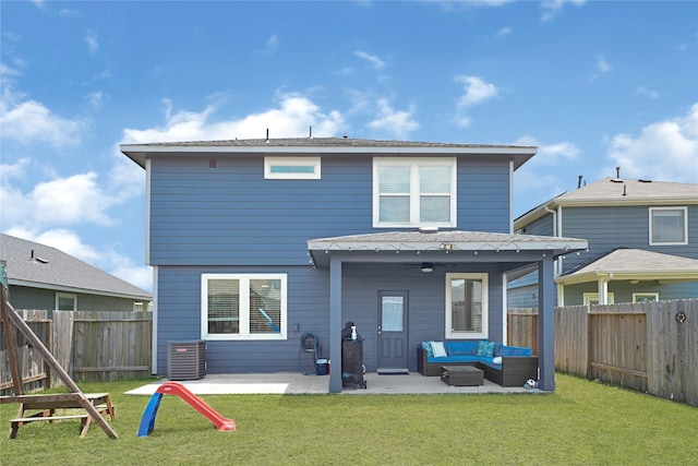 21626 Sage Landing Ln, Katy, TX 77449 - rear view of house with an outdoor living space, a patio area, central AC, and ceiling fan
