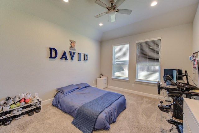 3502 Harper Ferry Pl, Katy, TX 77494 - bedroom featuring light carpet, baseboards, recessed lighting, and a ceiling fan