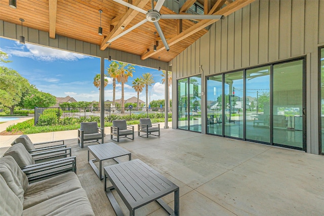 26415 Polaris Rise Ln, Richmond, TX 77406 - view of patio featuring fence, outdoor lounge area, and a ceiling fan