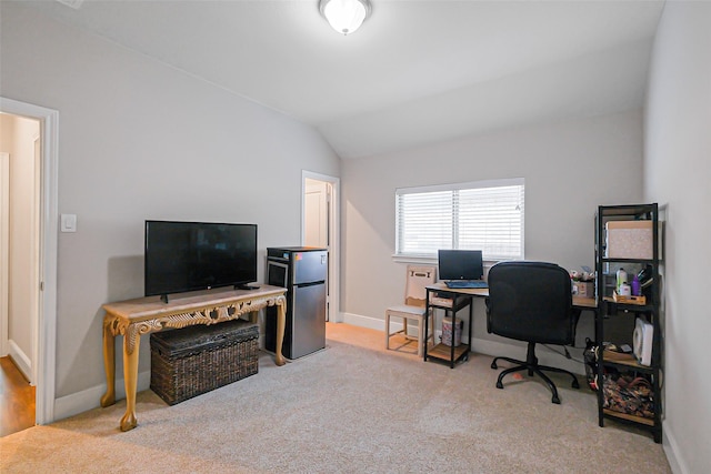 26415 Polaris Rise Ln, Richmond, TX 77406 - home office with lofted ceiling, carpet, and baseboards