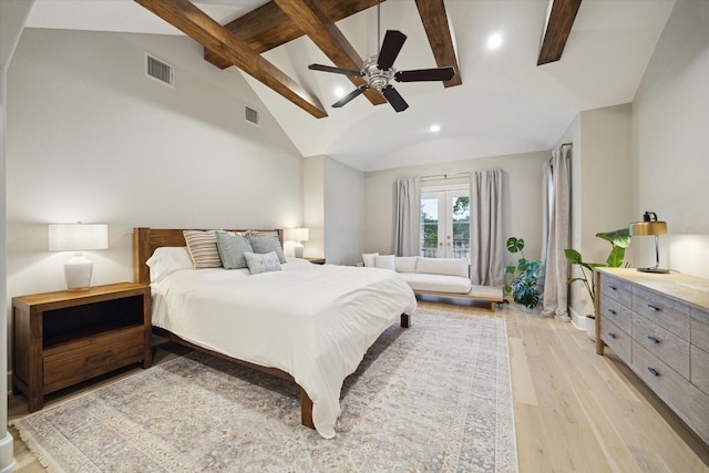 4654 Ingersoll St, Houston, TX 77027 - bedroom featuring light wood-type flooring, ceiling fan, french doors, and recessed lighting