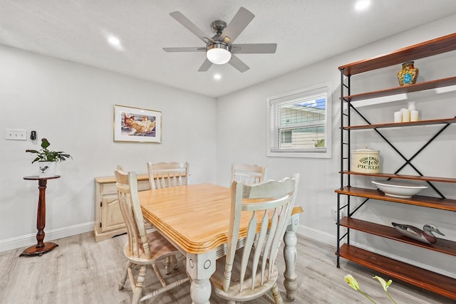 715 Timber Cove Dr, Seabrook, TX 77586 - dining area with light wood finished floors, recessed lighting, and a ceiling fan