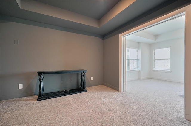 23604 Olive Creek Ln, New Caney, TX 77357 - carpeted empty room with a tray ceiling and baseboards