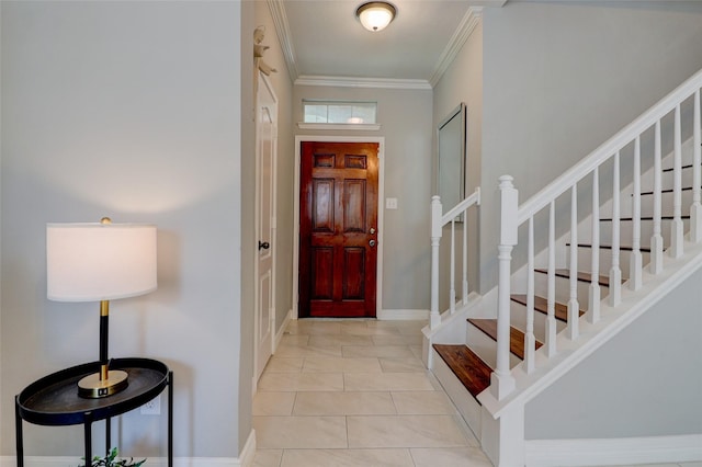 5339 Canyon Hollow Dr, Houston, TX 77084 - foyer with stairway, ornamental molding, and baseboards