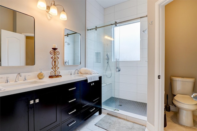 5339 Canyon Hollow Dr, Houston, TX 77084 - full bath with a stall shower, double vanity, tile patterned flooring, and toilet