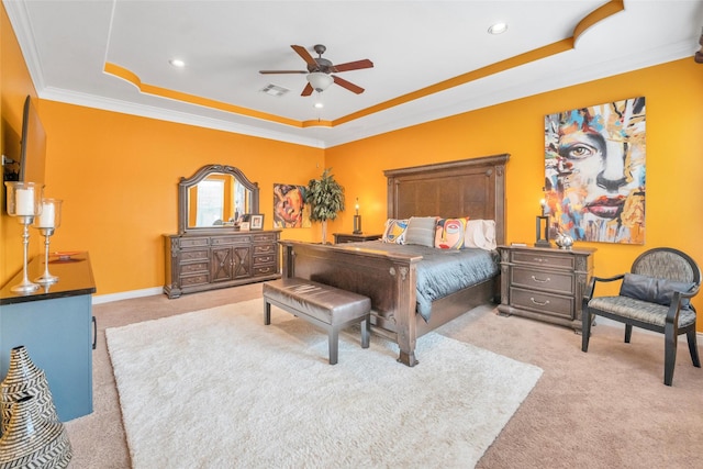 40610 Ithaca Ln, Magnolia, TX 77354 - bedroom with a raised ceiling, carpet, ornamental molding, recessed lighting, and baseboards