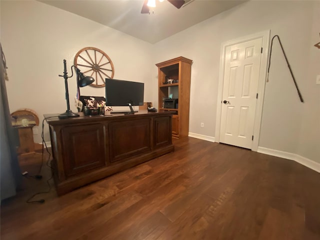 216 Dewberry Dr, Lake Jackson, TX 77566 - office featuring a ceiling fan, dark wood-style floors, and baseboards