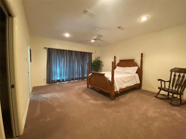 216 Dewberry Dr, Lake Jackson, TX 77566 - bedroom featuring carpet flooring, baseboards, recessed lighting, and a ceiling fan
