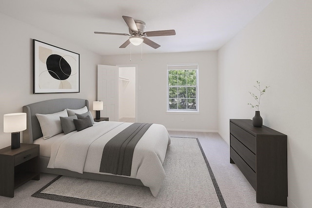 9700 Leawood Blvd Unit 406, Houston, TX 77099 - bedroom featuring light colored carpet, a ceiling fan, and baseboards