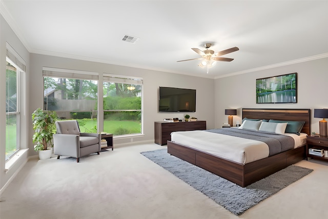 14010 Court Of Regents, Houston, TX 77069 - bedroom with ornamental molding, multiple windows, carpet flooring, and ceiling fan