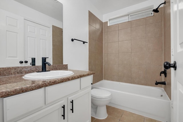6933 Liverpool St, Houston, TX 77021 - full bathroom with vanity, toilet, shower / bathtub combination, and tile patterned floors