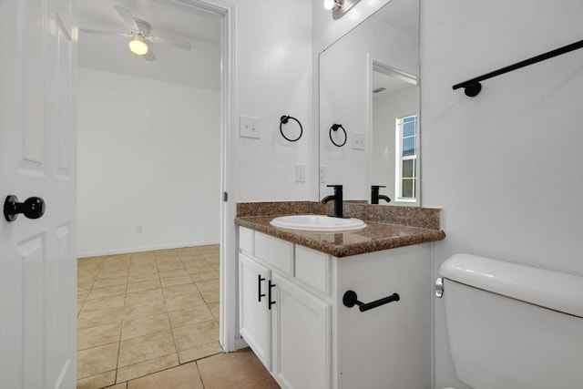6933 Liverpool St, Houston, TX 77021 - bathroom featuring toilet, a ceiling fan, vanity, and tile patterned floors