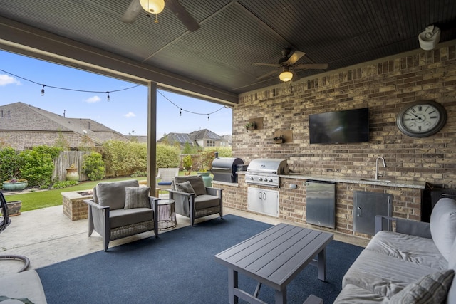 28203 Middlewater View Ln, Katy, TX 77494 - view of patio / terrace featuring a ceiling fan, a sink, and an outdoor living space
