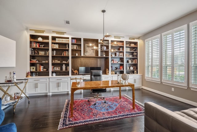 28203 Middlewater View Ln, Katy, TX 77494 - home office with built in desk, dark wood-type flooring, and baseboards