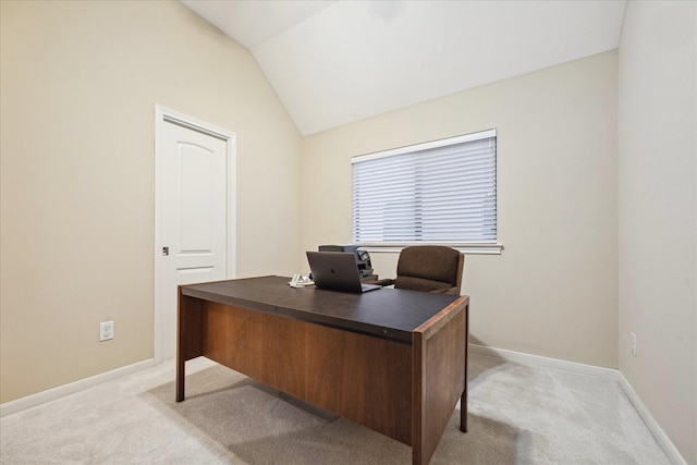 4436 Holt St, Bellaire, TX 77401 - home office with light colored carpet, lofted ceiling, and baseboards