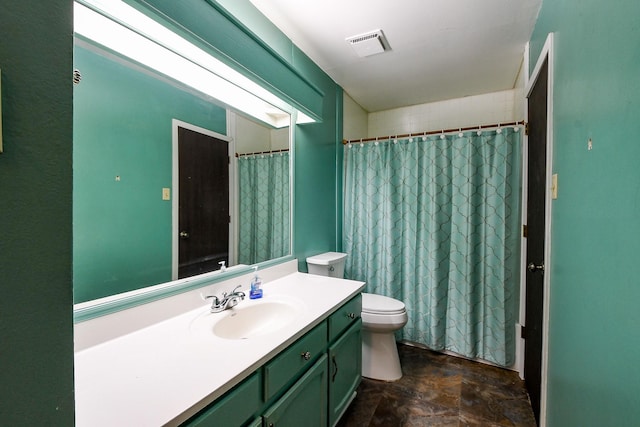 23423 Earlmist Dr, Spring, TX 77373 - full bathroom featuring toilet, stone finish flooring, vanity, and a shower with curtain