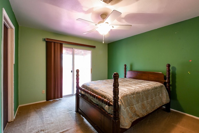 23423 Earlmist Dr, Spring, TX 77373 - bedroom featuring carpet floors, baseboards, access to outside, and a ceiling fan