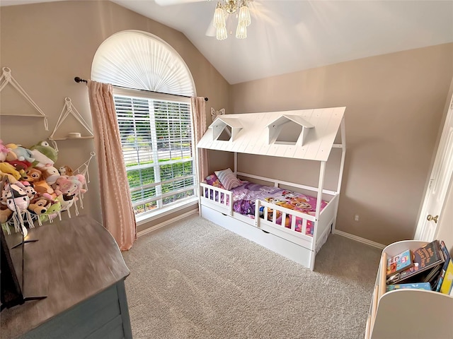 261 Colonial Cir, Athens, TX 75751 - bedroom featuring carpet flooring, lofted ceiling, and baseboards