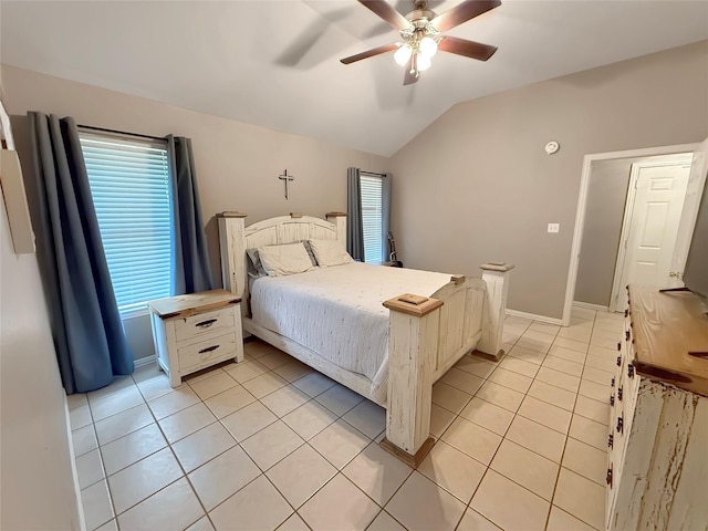 261 Colonial Cir, Athens, TX 75751 - bedroom with light tile patterned floors, lofted ceiling, and a ceiling fan